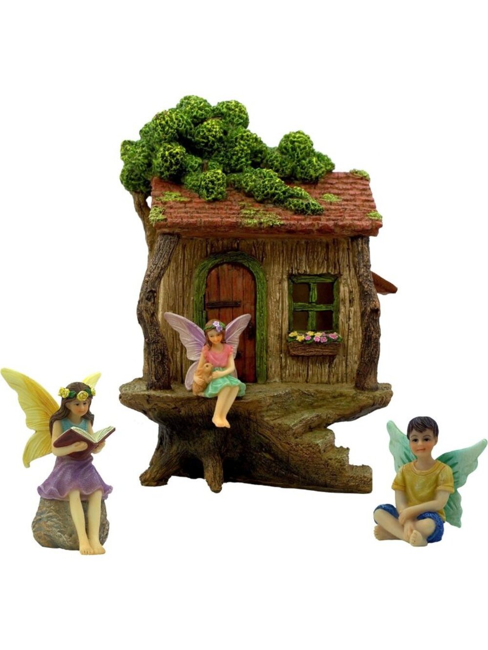 Whimsical Fairy Garden Treehouse Kit - Hand-Painted Mini Cottage & Figurines Set